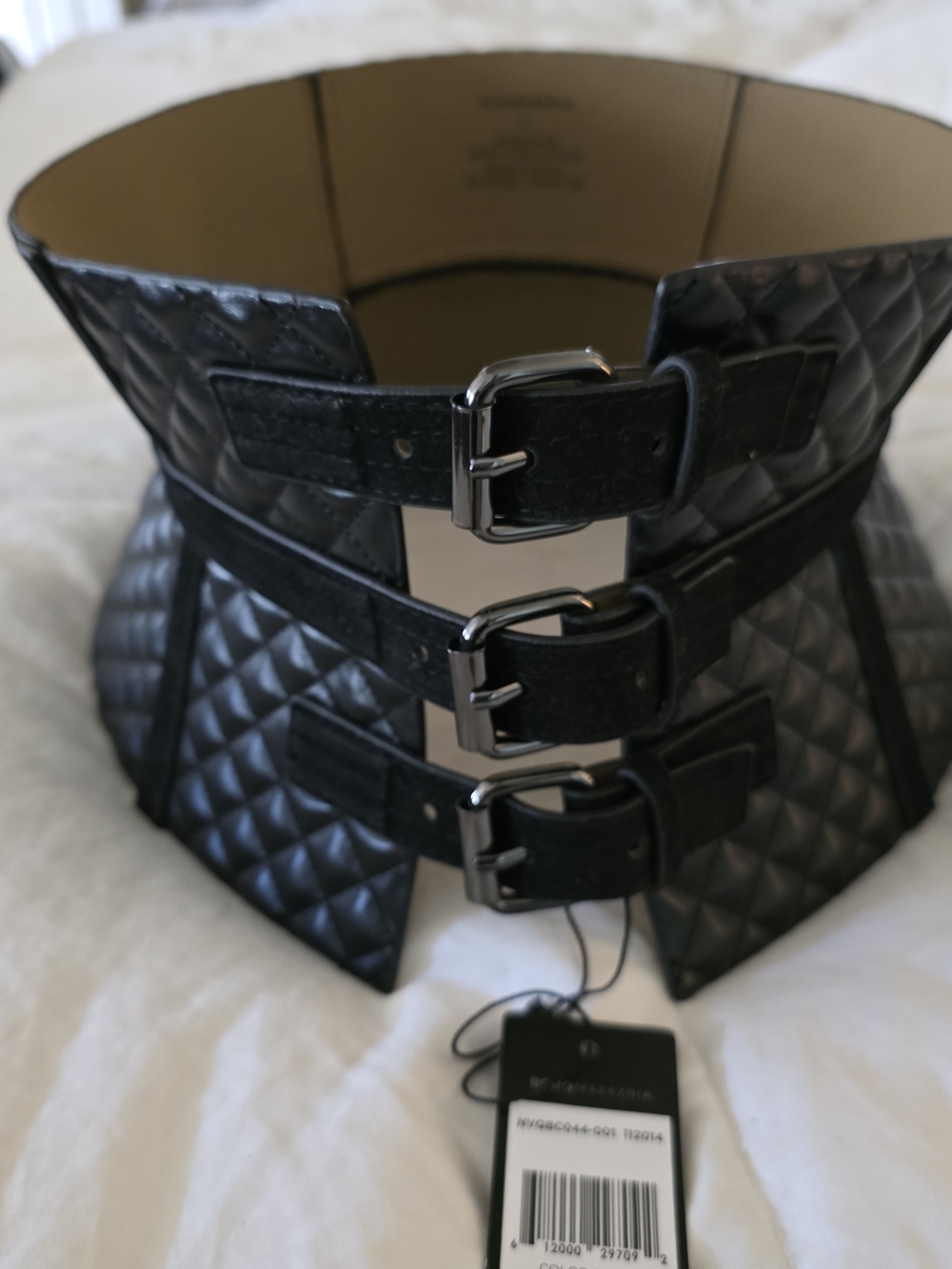 BCBG Black Quilted Triple-Buckle Waist Corset Belt